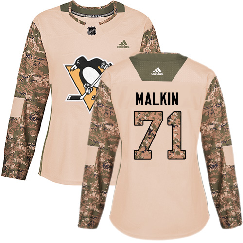Adidas Penguins #71 Evgeni Malkin Camo Authentic Veterans Day Women's Stitched NHL Jersey - Click Image to Close
